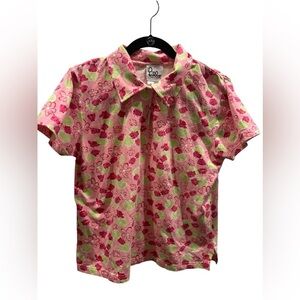 Vintage Lilly Pulitzer button down ladybug print short sleeve top size XL